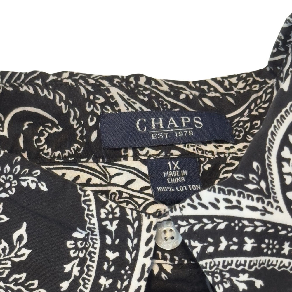 Chaps Women's Long Sleeve Floral Paisley Cotton Button Down Shirt Size 1X Black - Picture 7 of 8